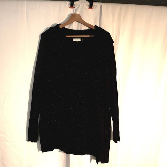 Calvin Klein Black Tunic White dots Pullover Top Asymmetric Hem - Picture 7 of 16